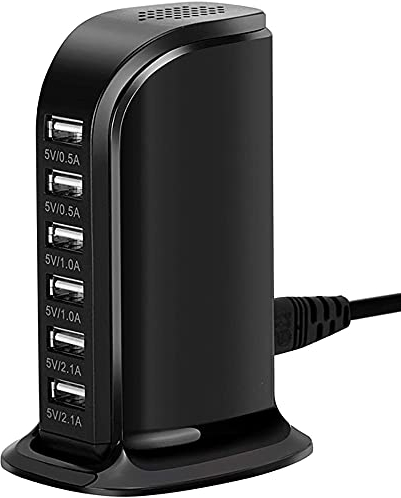 Stazione di ricarica USB, spina per caricabatterie a 6 porte caricatore da parete USB portatile da tavolo da 30W adatto per smartphone, tablet, alimentatori mobili, ecc.
