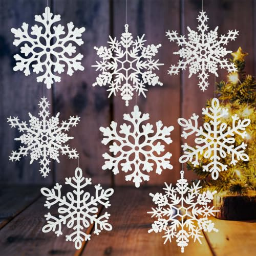 kockuu: 6 groe weie Schneeflocken, Ornamente, 30,5 cm, Kunststoff-Glitzer-Schneeflocke fr den Winter, Innen- und Auenbereich, Weihnachten