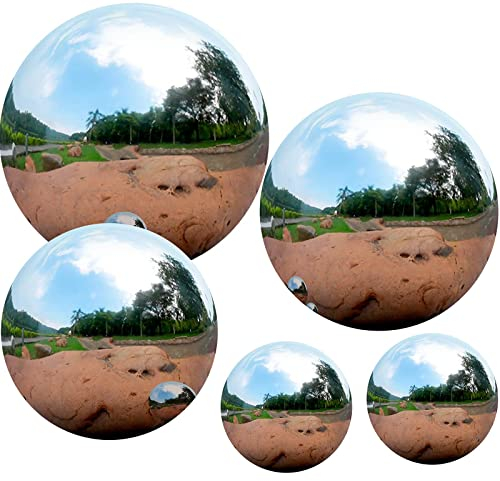 Suiwki 5 Stück Edelstahl Gartenkugel für Außen Gartenkugeln Rasen Spiegelpoliert Hohlkugel Reflektierende Gazing Ball für Hausgarten Ornament Dekorationen 51/76/100/120MM