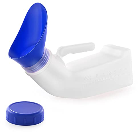 fonice Unisex Urinals, Plastic Urine Bottles for Men and Women, SpillProof Screw Cap Lid, Portable Toilet Urinals Ideal for Car Travel Outdoor (1x Urinal - White and Blue)