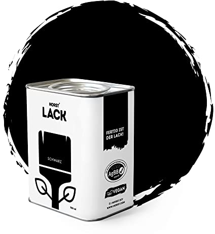 HORST Schwarzlack für Holz und Metall, Schwarzer Lack 0,75 Liter - hochdeckender Lack schwarz für Innen und Außen - wetterfest, spritzfrei tropffrei vegan nachhaltig AGBB geprüft