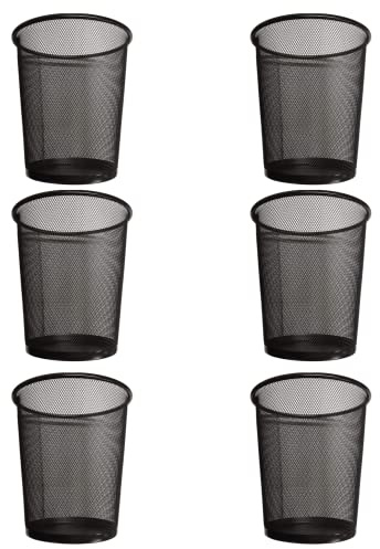 Zuvo Pack of 6 Circular Mesh Waste Paper Bin, Lightweight Waste Basket Garbage Can, Metal Trash Bin Ideal for Kitchen Home Office Dorm Room Living Room Desk Bedroom (Black)