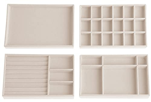 Lighterday Schmuckaufbewahrung Schublade,4 Stuck Schmucktablett,SchmuckkäStchen Schmuck Organizers Samt Stapelbar,Jewelry Organizer für Schmuck,Ohrringe,Armband,Ringe Aufbewahrung(Beiger)