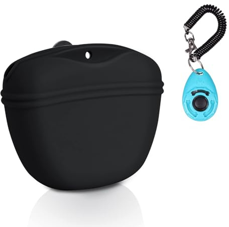 Left&Right Dog Clicker Training Kit,Silicone Dog Training Treat Pouch and Dog Clickers,Dog Treat Bag with Clicker Training for Dogs,Pet Treat Bag with Magnetic Buckle Closing and Waist Clip,Black
