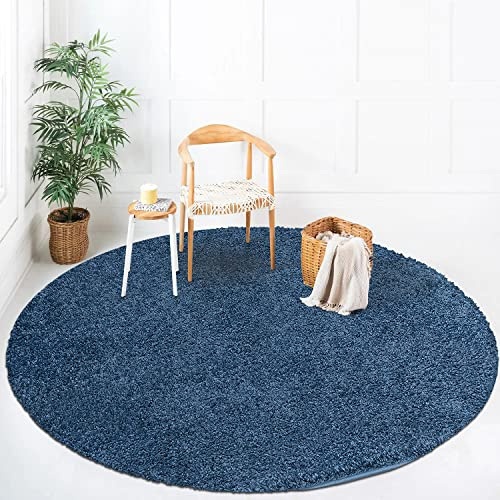 payé Teppich Rund Hochflor Shaggy - 80x80cm - Blau Einfarbig Uni Flauschig Modern Boho Wohnzimmer Schlafzimmer Deko Teppiche Weich Schlafzimmer