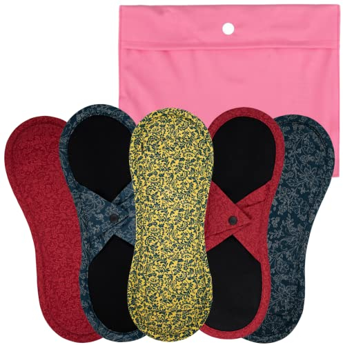 Bamboolik|Waschbare Stoffbinde | Satin & Bio-Baumwolle | Druckknopf |5er-Set - 2x Dunkelblau, 2x Rot, 1x Gelb + XS Wetbag Rosa|wiederverwendbar|MADE IN EU|Stoffslipeinlagen Ausfluss|Stoffbinden