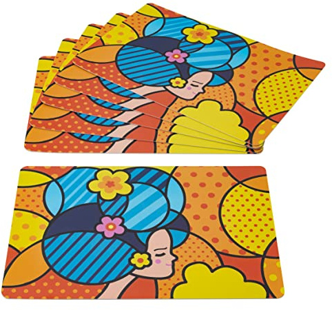 Baroni Home Set di 6 Tovagliette Americane in PVC Colorate, Tovaglietta Americana per Colazione Antiscivolo e Facile da Lavare, Tovaglia Colazione Pranzo Cena, 44x28 cm, Lady Pop
