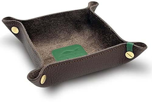 jabuti Edition Schlüsselschale/Taschenleerer 14 x 14cm feines Rindleder Kastanie mit Lamm Nappa Leder Applikationen Grün. Handgefertigt in unserem Atelier
