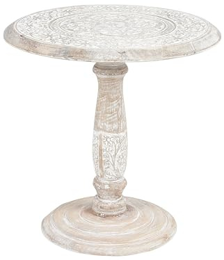 Beistelltisch Mango Holz hellbraun / weiß rund ⌀ 45 cm mit Säulenfuß Jambia