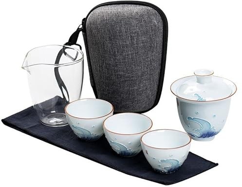 UANGLI Tragbares Reise-Teekannen-Set mit 3 Tassen, 1 Gaiwan-Porzellan, Japanisches Tee-Set, Gaiwan-Zeremonie-Set, für den Außenbereich, Haushalts-Wein-Set