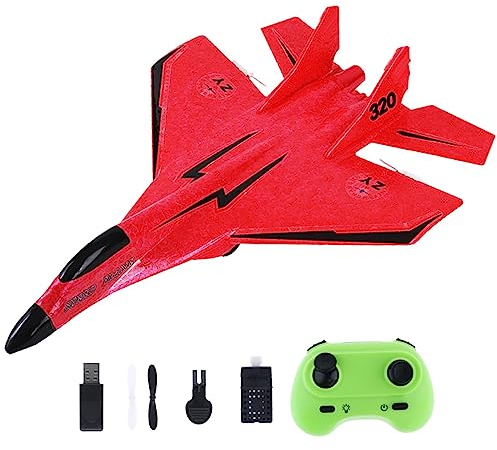 Baoblaze RC Flugzeug 2 Kanal, Schaumstoff Flugzeug Ferngesteuert Leicht mit LED-Licht, Segelflugzeug Kinder Einfach zu Fliegen, RC Planes Remote Control Airplane Model für Anfänger Erwachsene, Rot