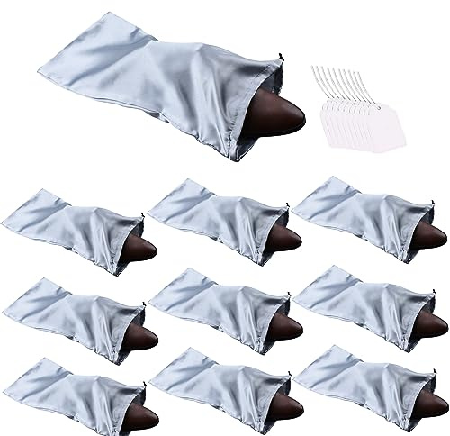 GONGKANGYUAN 10 Pack Shoe Bags for Travel Satin Fabric Shoe Bag with Drawstring for Men Women Travel Protecting Storing Shoes (Grey)