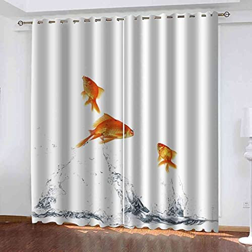 Vorhang Blickdicht Gardinen Mit Ösen - 2 Stücke 183 (B) X 214 (H) cm Verdunklungsvorhänge 3D Einfacher Roter Goldfisch Muster Thermovorhang Für Kinderzimmer Schlafzimmer Weihnachtsgardinen