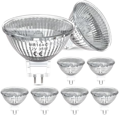 DoRight 35W GU5.3 MR16 Halogen Leuchtmittel DC 12V Warmweiß 2800K Dimmbar Reflektor, MR16 GU5.3 Halogenlampen Glühbirnen 550lm Strahlerlampen Reflektorlampe for Einbau Schienenbeleuchtung, 8 Stück