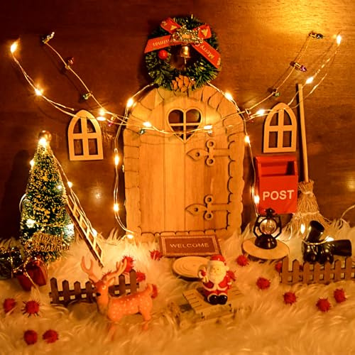 BOLWEO Zweiter Stil Wichteltür Zubehör Weihnachten Set 26pcs Weihnachtswichtel Tür Set mit Licht Weihnachtsdeko Elfentür,Weihnachten Feentür Ornament Set für Kinder Geschenke | Weihnachtswichtel Tür Set mit Licht Weihnachtsdeko Elfentür,Weihnachten Feentür Ornament Set für Kinder Geschenke