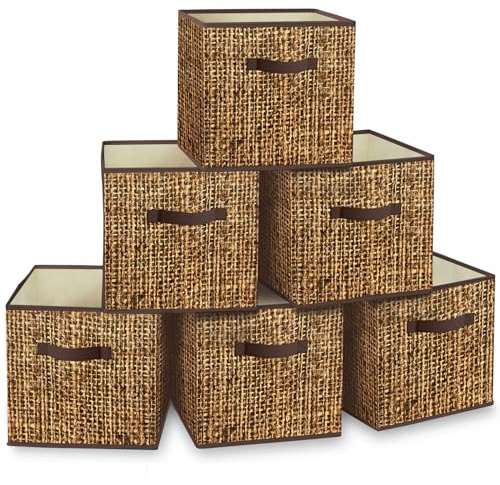 homyfort 12x12 Cube Storage Bins - Fabric Cubby Bins with Dual Handles, Collapsible Storage Organizer for Shelf, Closet, Nursery, Set of 6 （Not Rattan Weaving）