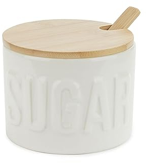 Balvi Azucarero Sugar Color Blanco Recipiente Elegante para almacenar azúcar Cerámica/bambú 7,4x9,5x9