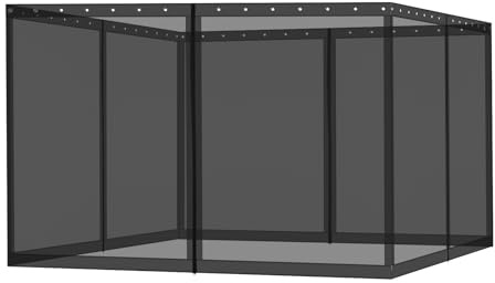 Aoodor Universal-Moskitonetz für 3 x 4 m Pavillons – Vierteilige Seitenwand-Ersatznetze mit Doppelreißverschlüssen für Terrasse, Garten, Terrassendach und Rasen (Nur Netz, Schwarz)