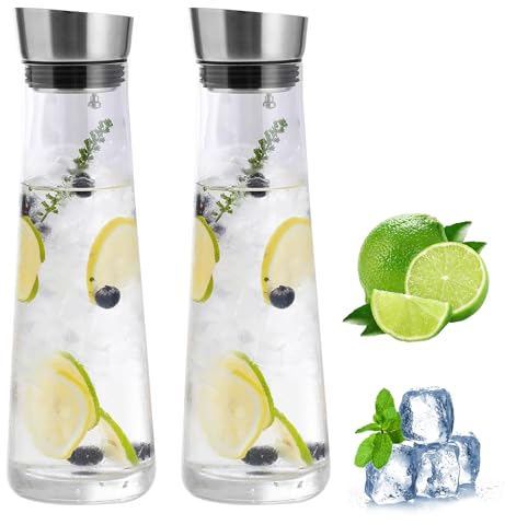 APACALI 2 pezzi caraffa in vetro con coperchio, caraffa in vetro con coperchio, caraffa per acqua, caraffa in vetro per bevande fatte in casa, tè freddo, latte, caffè e vino
