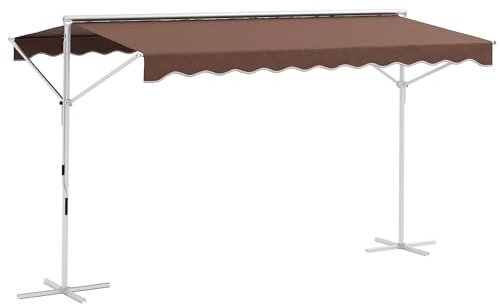 Outsunny Standmarkise Freistehende Markise 4x3 m Gartenmarkise mit Faltarm Kurbel Sonnenschutz Terrassenüberdachung für Outdoor Garten Terrasse Kaffee