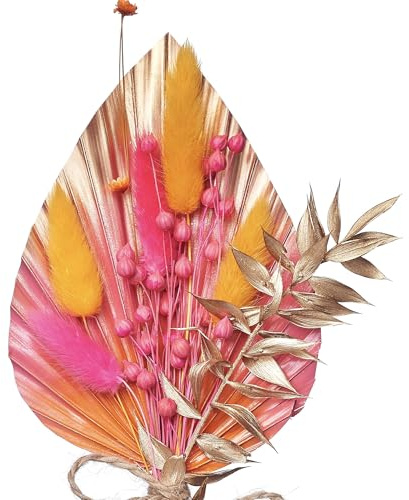 The Baked Studio - Dried Flowers For Cakes Decoration And Crafts With A Hot Pink, Orange & Gold Ombre Palm Spear (Hot Pink, Orange & Gold)
