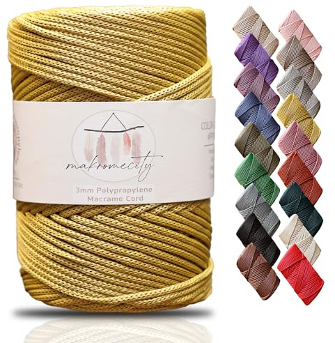 Makromecity Makramee Garn 3mm x 120m Senf Premium Polyester Makramee Schnur Polypropylene Yarn Basteln für Wandbehänge Umhängetasche Handtasche Runner Schnullerkette Platzteller