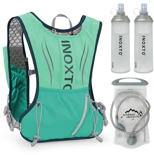Kavolet 5L Ultraleicht Trinkrucksack Trail Rucksack Trinkweste Hydration Pack Fahrradrucksack für Marathoner, Laufen, Camping, Wandern, mit 1,5-l-Trinkblase und 2 weichen 450-ml-Wasserflaschen