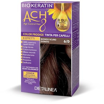 Dietalinea Tinta per Capelli Senza Ammoniaca BIONDO SCURO DORATO 6/D | Colore Capelli Biokeratin con 8 Oli Phyto Hair Care system e Hyalu Complex -Nutre il capello in profondità | Illumina il colore