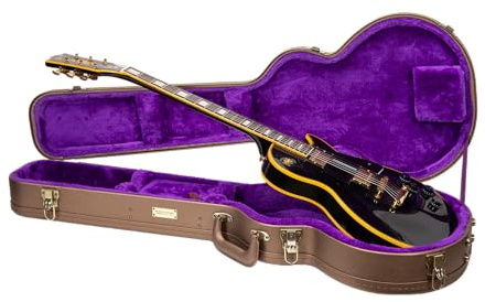 Crossrock Koffer für E-Gitarren aus Holz für Les Paul Style, Schokoladenbraunes Finish, Innenausstattung aus violettem Samt, Schloss – Designer-Serie (CRW520LCB)
