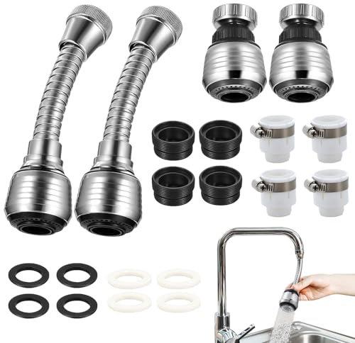4 Stk Wasserhahn Verlängerung,Strahlregler-Wasserbelüfter-Brause，Flexible Wasserhahn Aufsatz Verlängerung,360 Grad Wasserhahn Verlängerung Küche，Wasserhahnverlängerung Für Küche Und Badezimmer