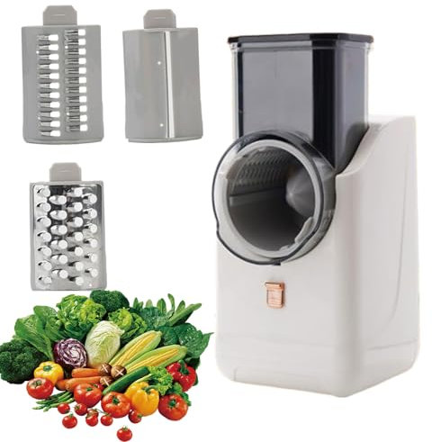 Electric Vegetable Slicer, Versatile Electric Cheese Grater with 3 Stainless Steel Type Blades, Usb Charging Shredder, Fruit Cutter, for Home Kitchen Food Processor Fruit and Vegtables white