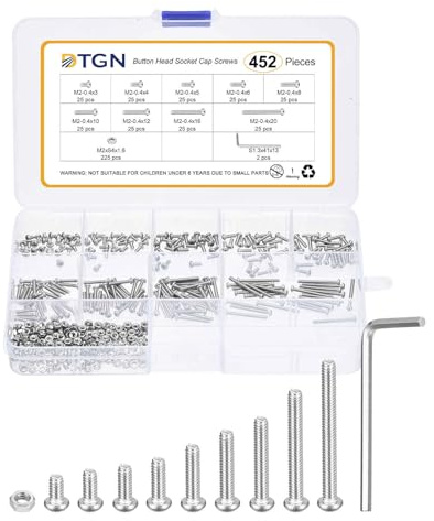 DTGN 452Pz M2-0.4x3/4/5/6/8/10/12/16/20mm Viti A Testa Bombata Con Raccordo Esagonale - Set Bulloni Dadi Rondelle In Acciaio Inox 304 - Ideale Per Bici Da Strada, Mountain Bike, Auto