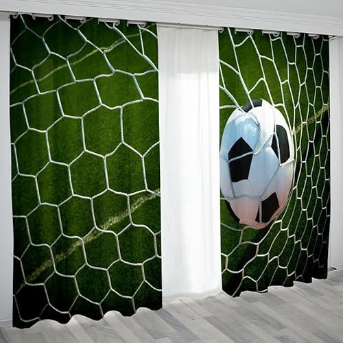 Rptidmv Vorhänge mit Ösen Fußball Vorhang Blickdicht Verdunklungsvorhänge Thermovorhang Schallschutz - Wohnzimmer Schlafzimmer Büro Deko Garten 2er Set -140 x 245 cm (B x H)