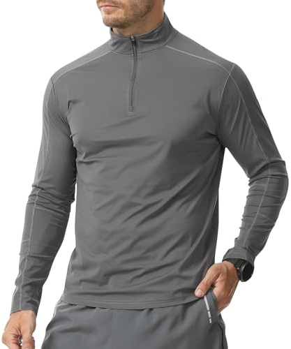 Danfiki Anti-UV 1/4 Zip Rashguard t-shirts för män snabb surfing dykning, Mörkgrå, XL