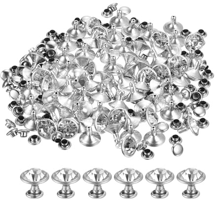 QUARKZMAN 80 Pcs Rivets à Strass Blancs 10mm/0.39 Cadre Argenté | Rivets pour Travail du Cuir Rivets Cristal, Double Cap Métallique à Strass, pour DIY Cuir Fabrication de Sacs