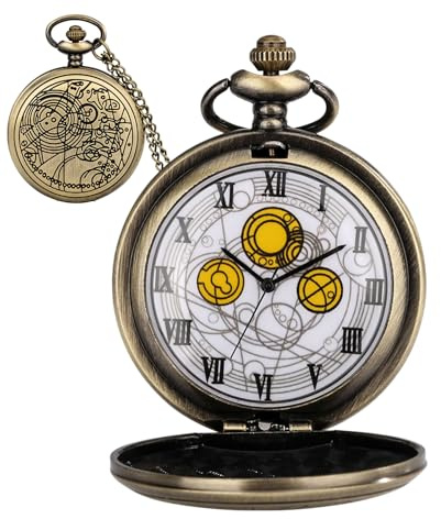 Reloj De Bolsillo Vintage, Reloj De Bolsillo Vintage De Cuarzo para Doctor Who con Cadena, Clásico, para Hombres Y Mujeres, para Cumpleaños, Dia De Padre (Bronce)