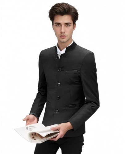 YUDATPG Men's Chinese Casual Suit Front Button Blazer Jackets Business Sport Coats Chinese Traditional Uniform (UK, Alpha, M, Regular, Regular, Black)