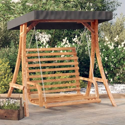 Gecheer Hollywoodschaukel, Gartenschaukel mit Dach, Schaukelbank für Garten Terrasse, Hängeschaukel, Massivholz Fichte mit Teak-Finish