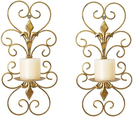 Metal Wall Candle Sconce Set of 2 - Modern Wall Mount Candle Holder Wall Decorations for Living Room Bedroom Hallway Fireplace