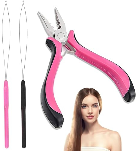 3Pcs Professional Nano Hair Extension Tools Kit – Includes 1 Plier & 2 Loop Threaders, Nano Beads Tool for Easy Hair Installation and Removal