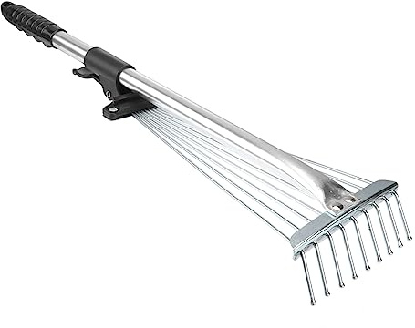 Toyvian Rastrello Da Giardino Telescopico in Lega Di Alluminio 9 Denti Per Pulizia Foglie, Impugnatura Antiscivolo, Strumento Pratico Per Prato, Cortile e Raccolta Detriti All’aperto