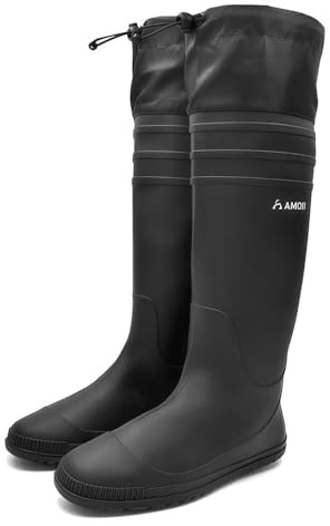 Amoji Men Rain Water Boots Knee High Mud Rubber Farm Boots For Wading Garden Fishing Black 9 Men