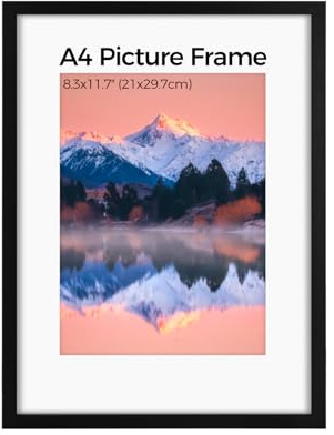 LUOJINYI Marco de fotos A4 (21 x 29,7 cm), DIN A4 con cristal acrílico, marco de fotos A4, soporte de pared de madera, marco para montaje en pared horizontal o vertical para dibujos infantiles, obras