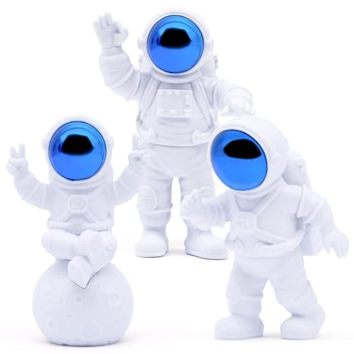 Mudoulu Juego de 3 Figuras Astronauta de Resina, Adornos Decorativos Modernos para Escritorio Estantería o Hogar, Mini Figuras Espaciales con Diseño Minimalista para Decoración