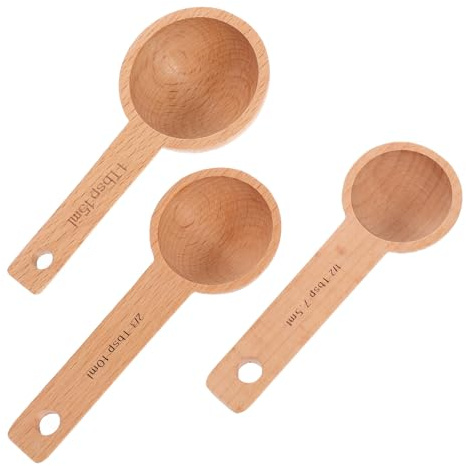 DEARMAMY 3 pièces Cuillère à Mesurer Bois Vintage Cuillères Doseuses Rétro pour Café Thé et Sucre Précises et Faciles à Nettoyer pour Cuisine et Pâtisserie