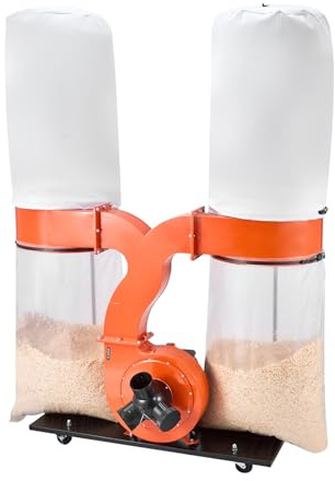 VEVOR Extractor de Polvo, 2634,47 m³/h, Extractor de Virutas 2,5 Micras, Sistema de Recolección de Serrín de 3,0 HP, con Dos Bolsas de Polvo de 132,5 L y Dos Bolsas de Filtro de 159 L, 2800 RPM