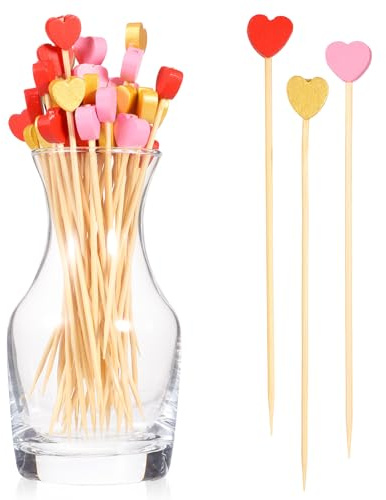 100 Stück Spieße Fingerfood, 12 cm Cocktailspieße Bunt, Herz Spiesse für Snacks Fingerfood, Niedlicher Deko Holzspieße für Bar Snacks Party Obst Kuchen