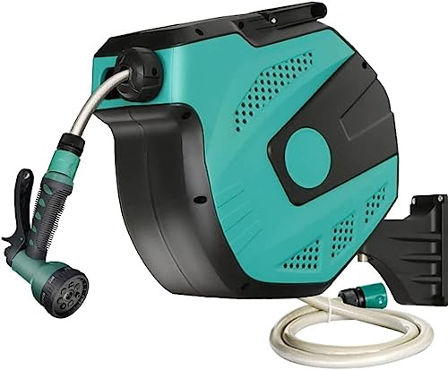 MKAK Avvolgitubo Da Giardino Girevoli A 180 °, Carrello Avvolgitubo Organizzatore Parete Carrello Telescopico Automatico Flessibile Villa Rack Di Stoccaggio(Hose Cart+15m Pipe)
