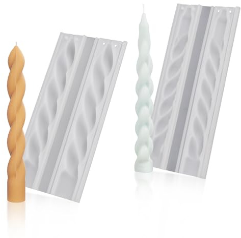 Lot de 2 moules à bougies en silicone, 3D long, spirale, pour bougies piliers, pour verser des bougies parfumées, des pierres aromatiques et des bougies DIY (environ 20,6 x 13 cm)