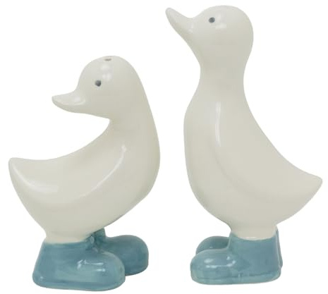 Duck Salt and Pepper Shakers, 2-Piece Ceramic Salt & Pepper Shakers with Glossy Blue Wellies, Quirky Animal Cruet Set